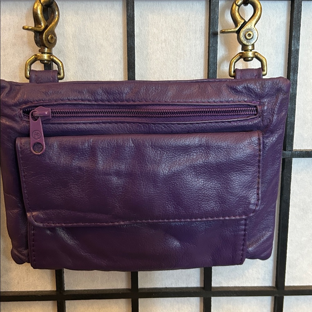 Purple Leather Crossbody Purse with Front Zip and Flap Pocket